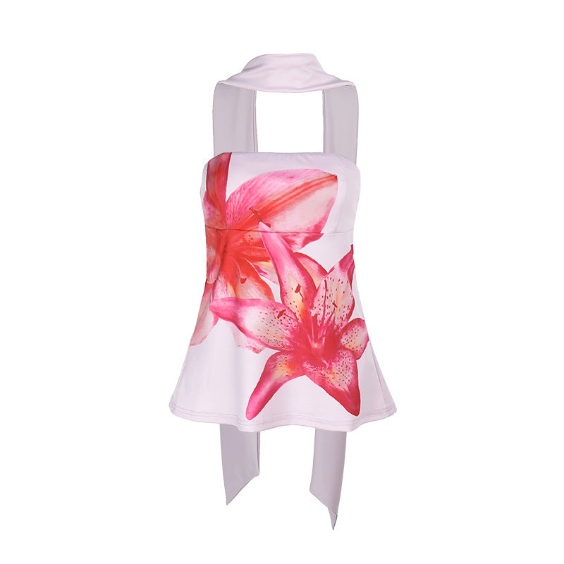 Halterneck flower print top