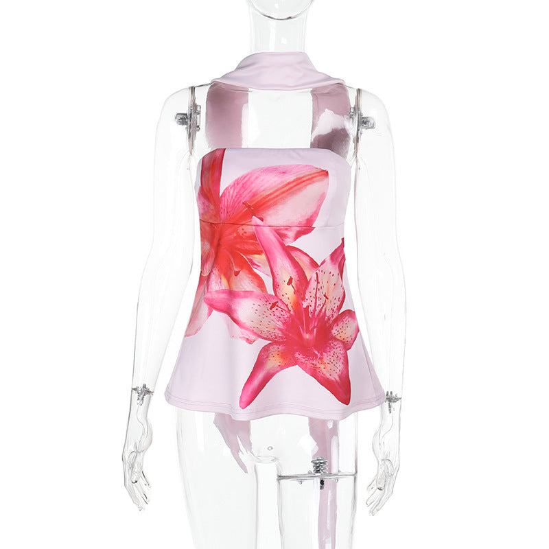 Halterneck flower print top